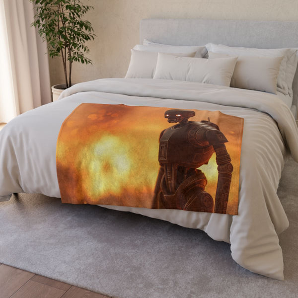 2so Standing Defiant in Battlefield, — Plush Fleece Throw Blanket — Drape over Sofa & Bed Lifestyle View