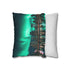 City Skyline with Aurora Behind — 40×40 Cushion Cover — Sofa & Living Room Lifestyle View