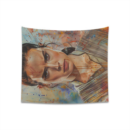 "Rey: A Star Wars Tapestry - Powerful heroine in the Star Wars galaxy, perfect for fans. High-quality and stylish, makes a great gift. Available in 34" x 40" and 57" x 57" sizes."