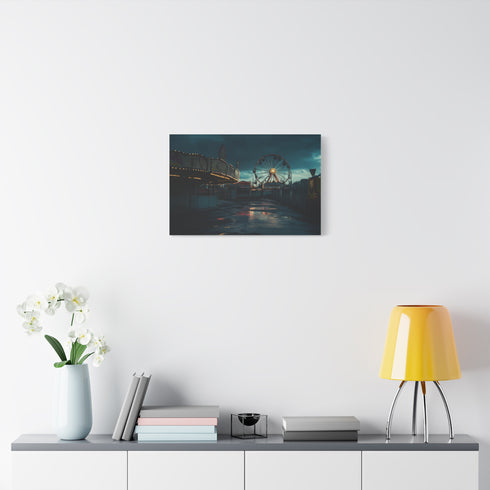 Abandoned Carnival at Night Stretched Canvas Wall Art