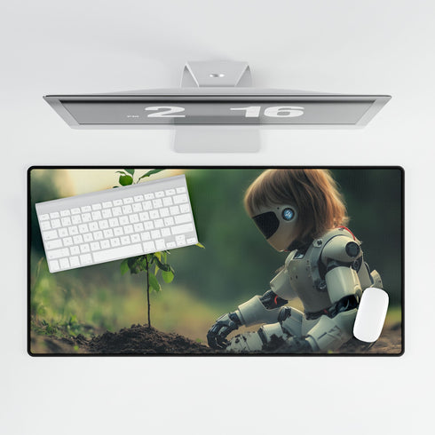 Robot Child Planting a Sprouting Tree — XL & XXL Desk Mat — Product Detail View 5