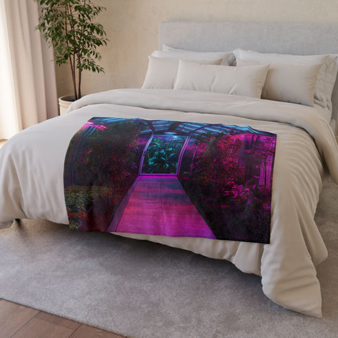 Space Garden in Glowing Greenhouse — Plush Fleece Throw Blanket — Product Detail View 6