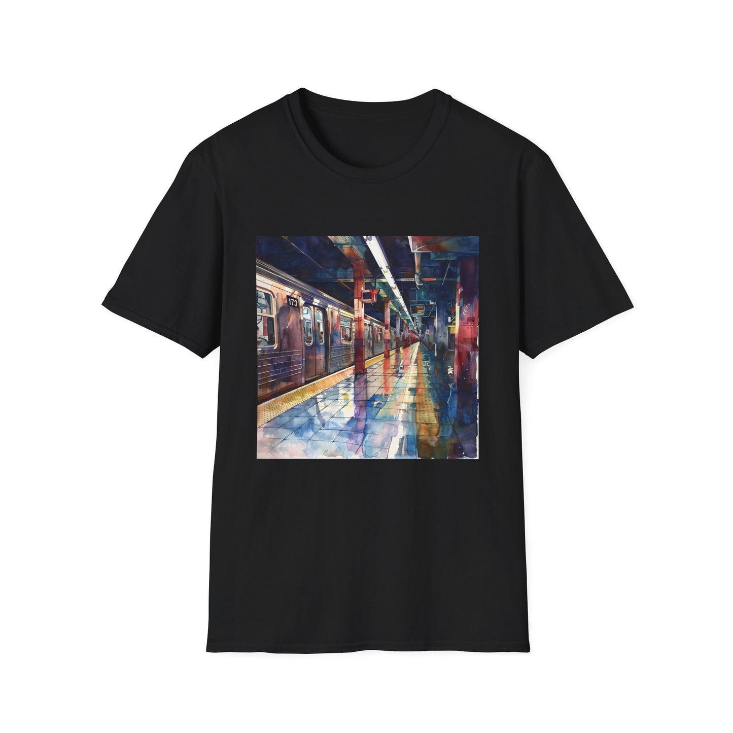 The City That Never Sleeps in Watercolor: The New York Subway T-shirt | T-Shirt | DTG, Men's Clothing, Regular fit, T-Shirts, Unisex, Women's Clothing | Prints with Passion