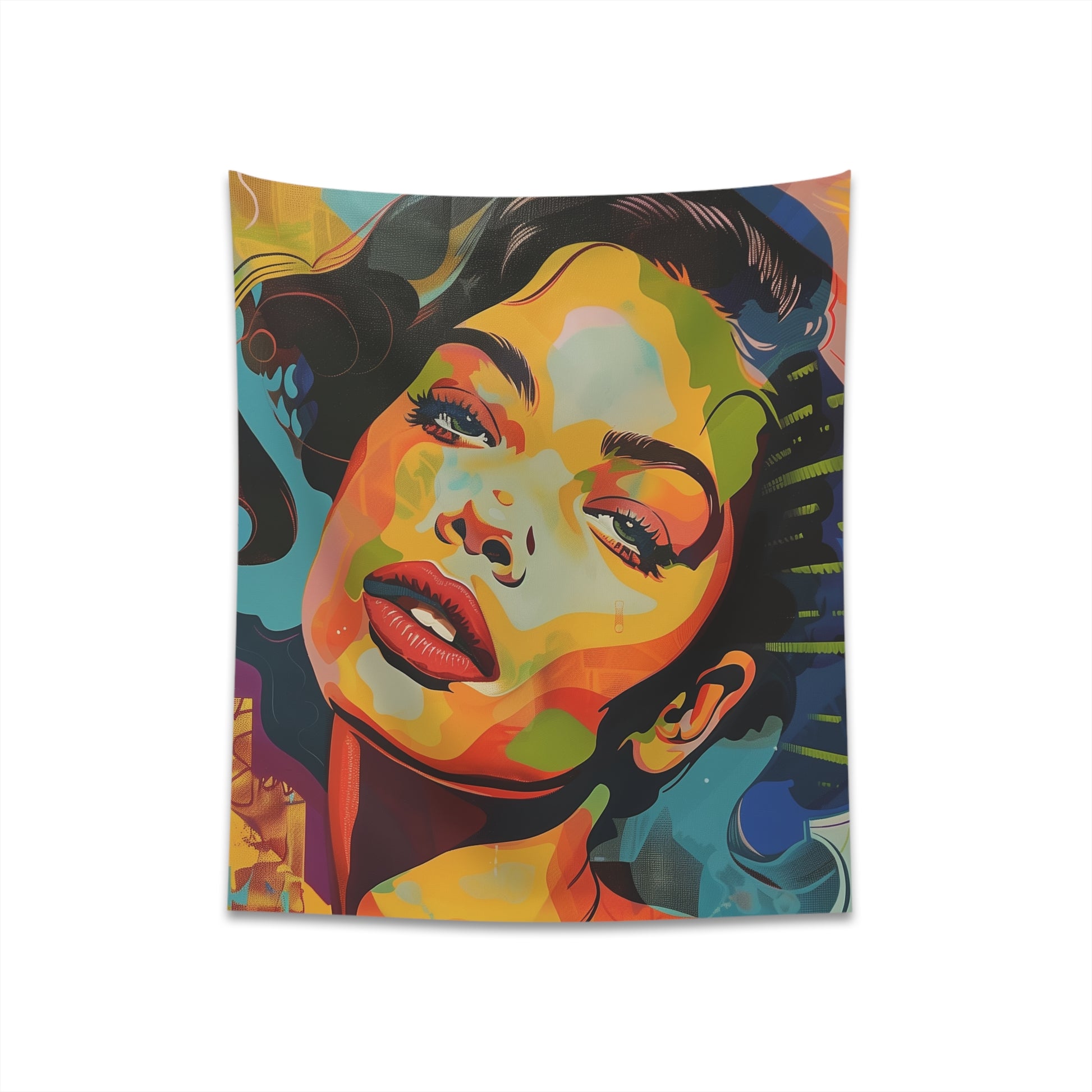 "Pop Art Persona Tapestry - Vibrant Portrait in Bold Hues | High-Quality & Stylish | Perfect Gift | Available in 2 Sizes"