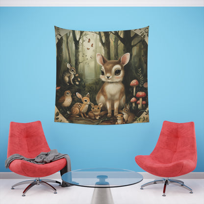 Forest Friends: A Woodland Tapestry | Wall Tapestry | All Over Print, AOP, Decor, Halloween, Home & Living, Home Decor, Indoor, Spring Essentials, Sublimation, Tapestry | Prints with Passion