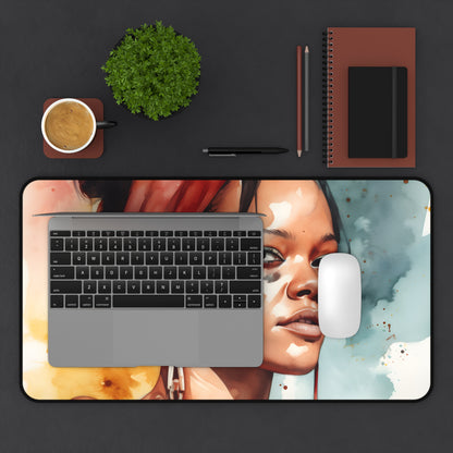 "Rihanna Watercolor Desk Mat - Artistic workspace accessory for stylish desks"