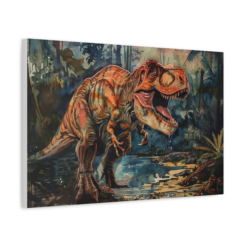 T-Rex Dinosaur — Canvas Wall Art — Side Profile & Stretched Corner Detail