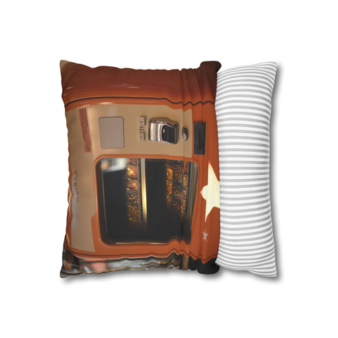Retro Vending Machine Dispensing Stars — 40×40 Cushion Cover — Soft Brushed Fabric Texture Close-Up