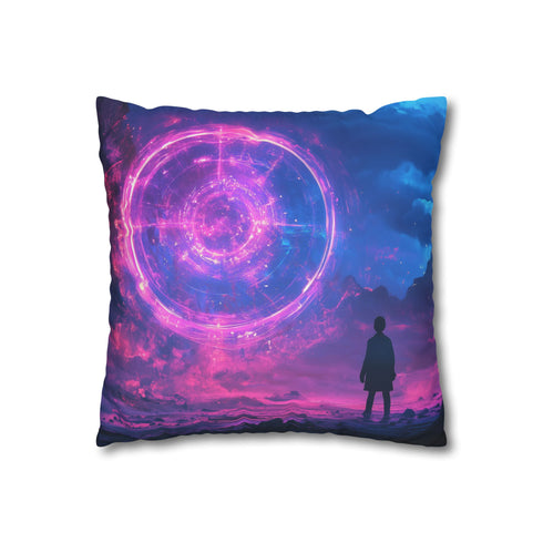 Neon Jellyfish Floating Through Time — 40×40 Cushion Cover — Double-Sided Back & Concealed Zip Detail