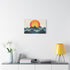 Retro Wave Mountains with Glowing Sun — Canvas Wall Art — Kiln-Dried Pine Frame & Ready-to-Hang Back View