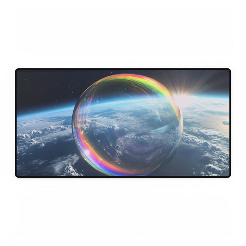 Surreal Dream Bubble Drifting Over Earth — XL & XXL Desk Mat — Full Top-Down Artwork View