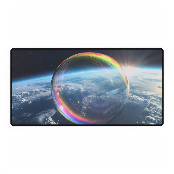 Surreal Dream Bubble Drifting Over Earth — XL & XXL Desk Mat — Full Top-Down Artwork View