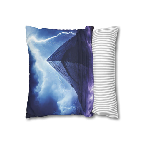 Storm over an Electric Pyramid (Edition II) — 40×40 Cushion Cover — Soft Brushed Fabric Texture Close-Up