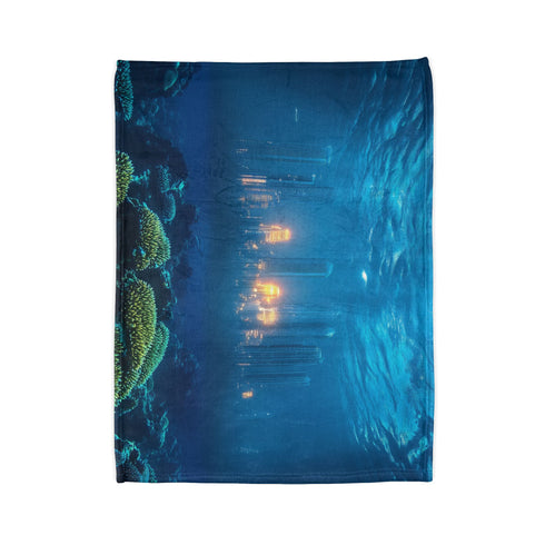 Sunken City Glowing through Coral Reef Plush Fleece Throw Blanket