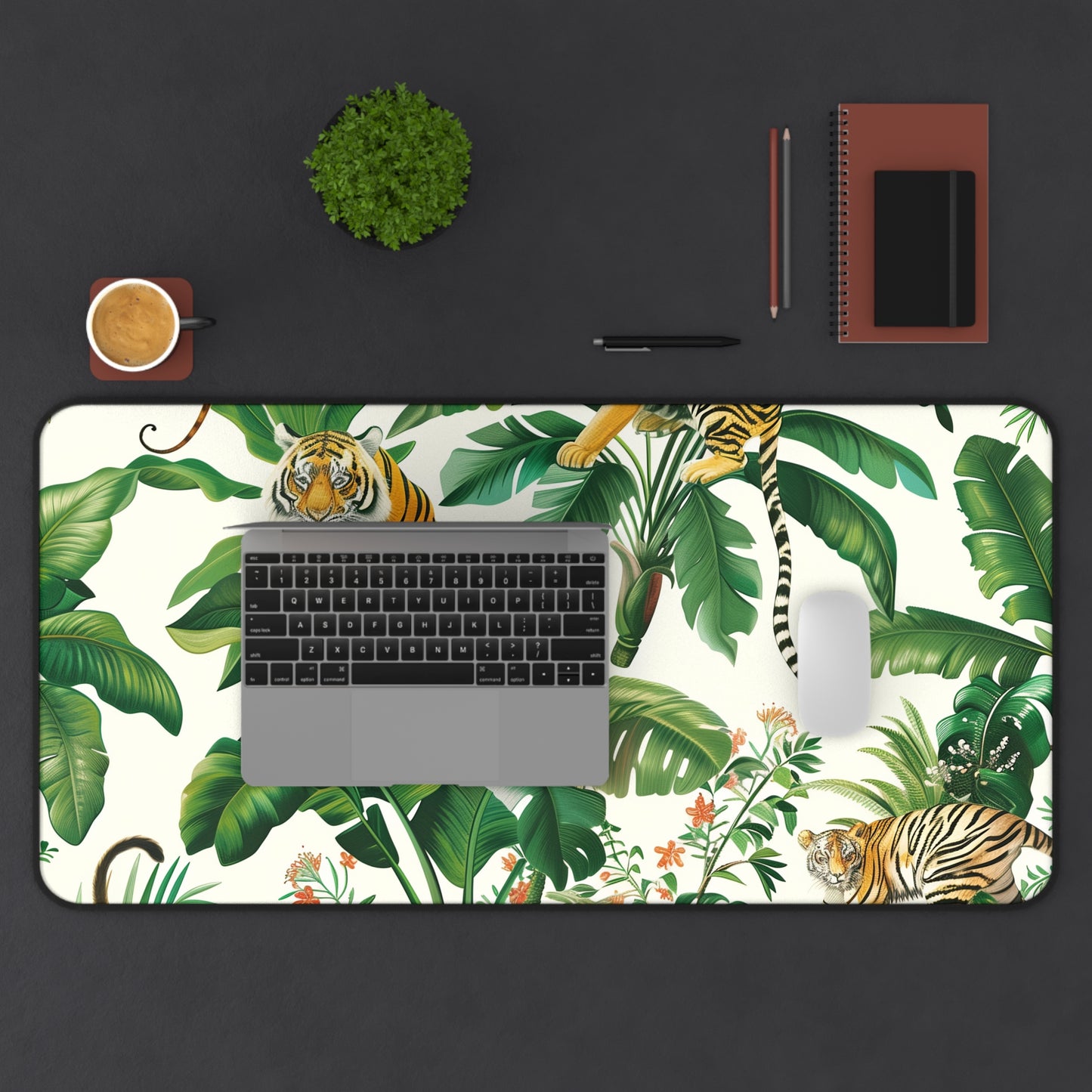 "Wild Tiger Jungle Safari Desk Mat - Transform your workspace with majestic tigers in their natural habitat. Bring the adventure to your desk today!"