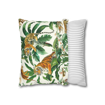 "Transform your bedroom with our Tiger Jungle Safari pillowcase, featuring majestic tigers in lush green foliage for a wild and stylish sleep experience."