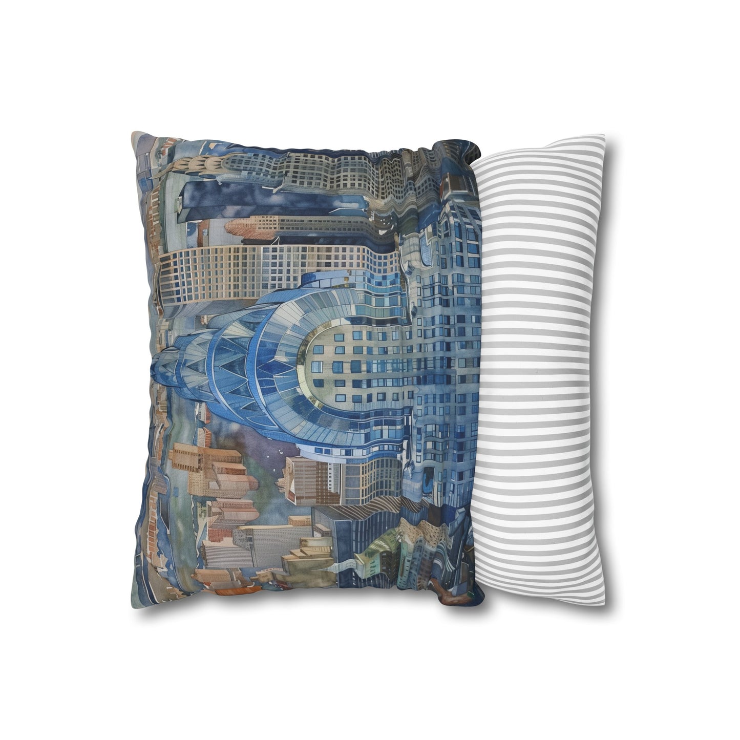 "NYC Skyline Watercolor Dreams Pillowcase: High-quality, comfortable, and stylish pillowcase featuring the iconic Chrysler Building in soft hues. Perfect for all seasons. Makes a great gift. Shop now at Prints with Passion!"