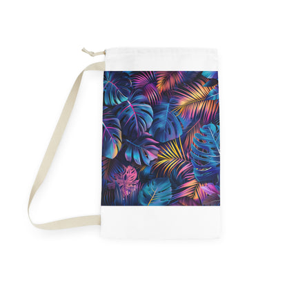 Tropical Leaf Laundry Bag - Vibrant neon leaves and palm trees, stay organized and stylish while hiding dirty clothes