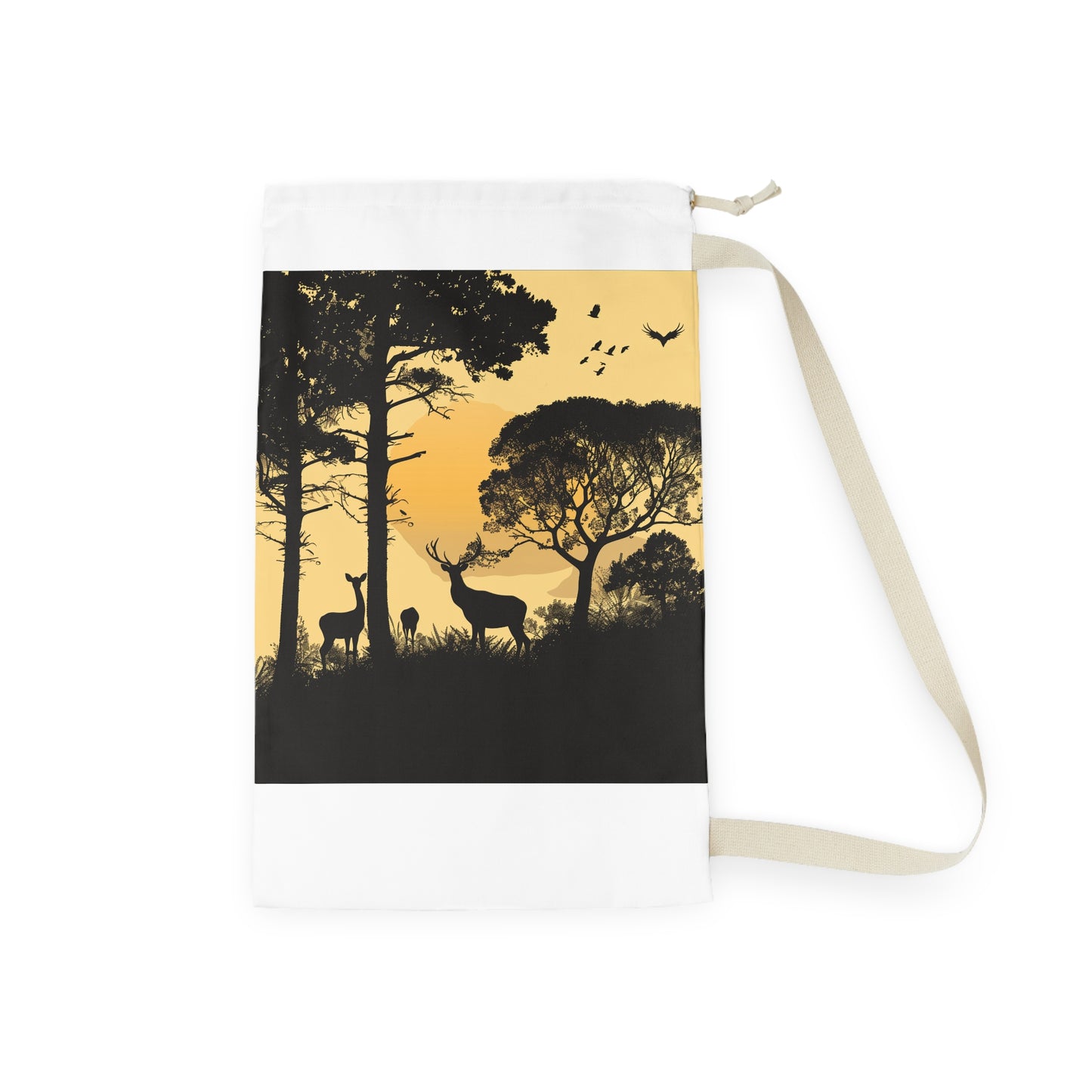 "Wildlife deer laundry bag with graceful silhouette design for nature-inspired style"