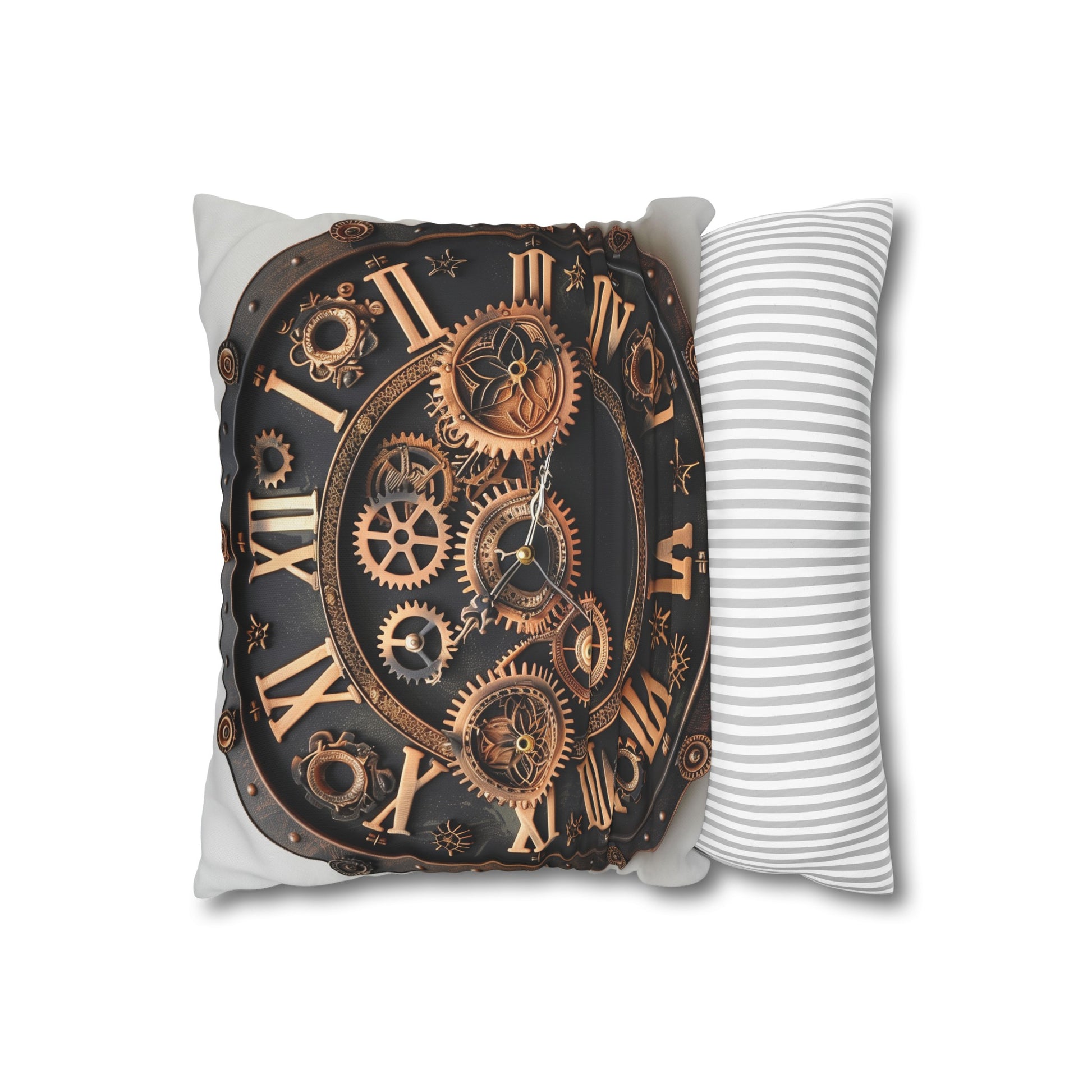 Steampunk Timepiece Pillowcase - Victorian futurism meets vintage industrial elegance with clock face design, perfect for all seasons. Ideal gift.