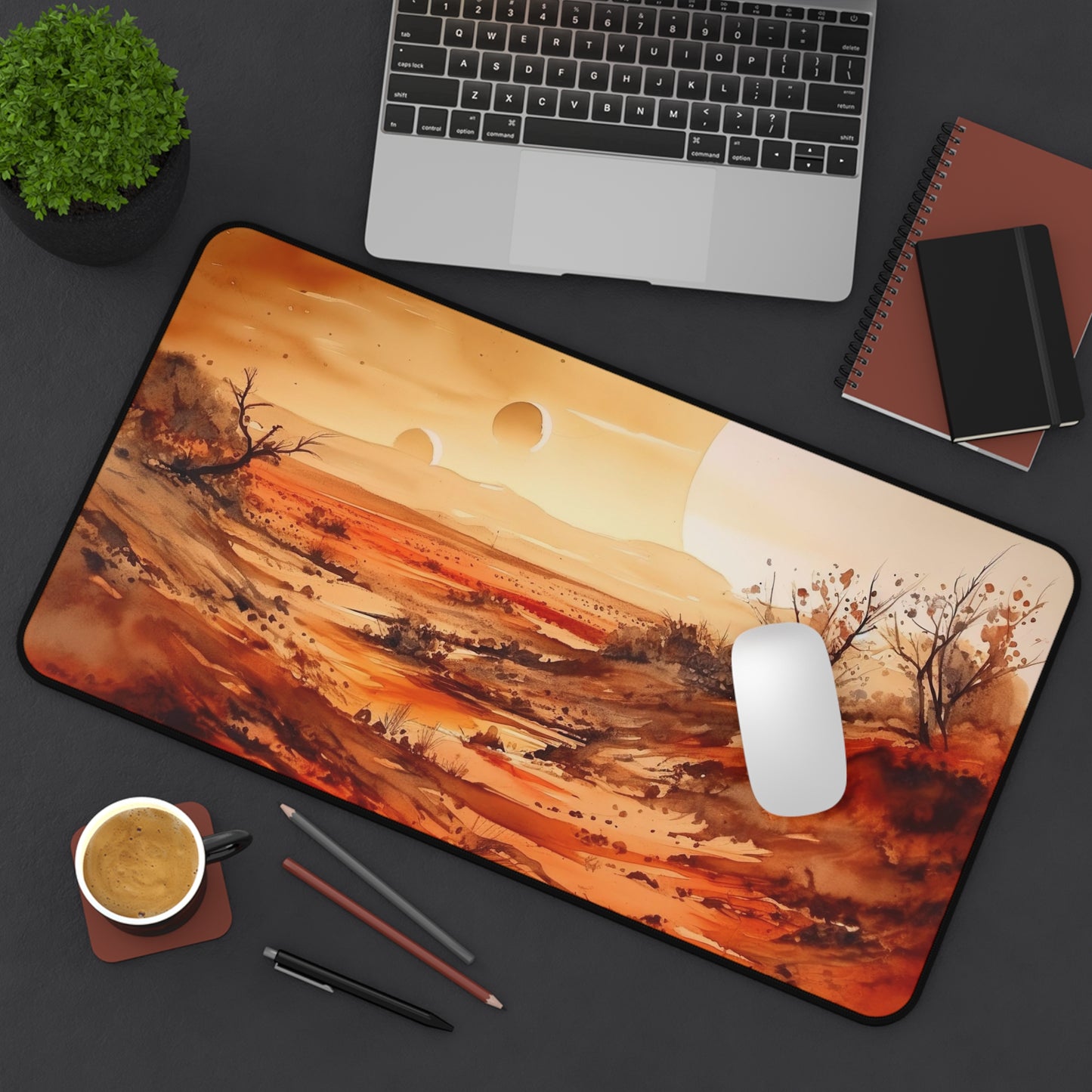 "Desert Oasis Desk Mat - Enhance Productivity with Stunning Landscape Design"