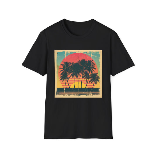 Palm Paradise: Retro Sunset Escape T -shirt | T-Shirt | DTG, Men's Clothing, Regular fit, T-Shirts, Unisex, Women's Clothing | Prints with Passion