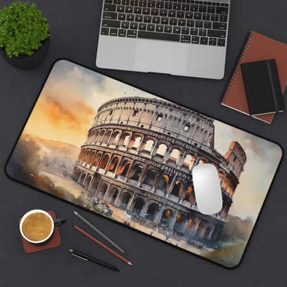 "Roman Colosseum desk mat for history lovers - iconic Rome image for workspace"