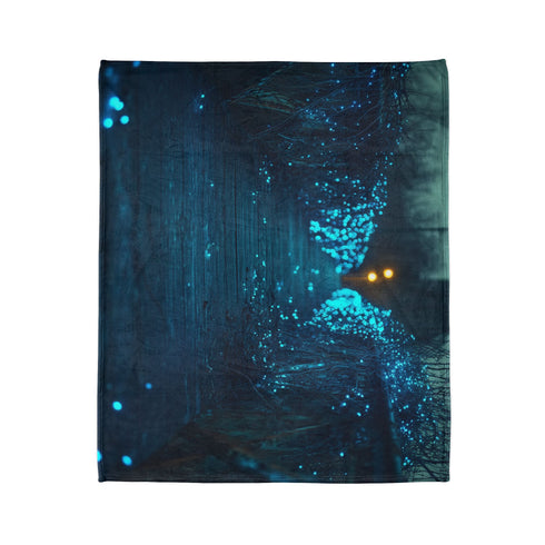 Bioluminescent Vines on a Ghost Bridge — Plush Fleece Throw Blanket — Product Detail View 7