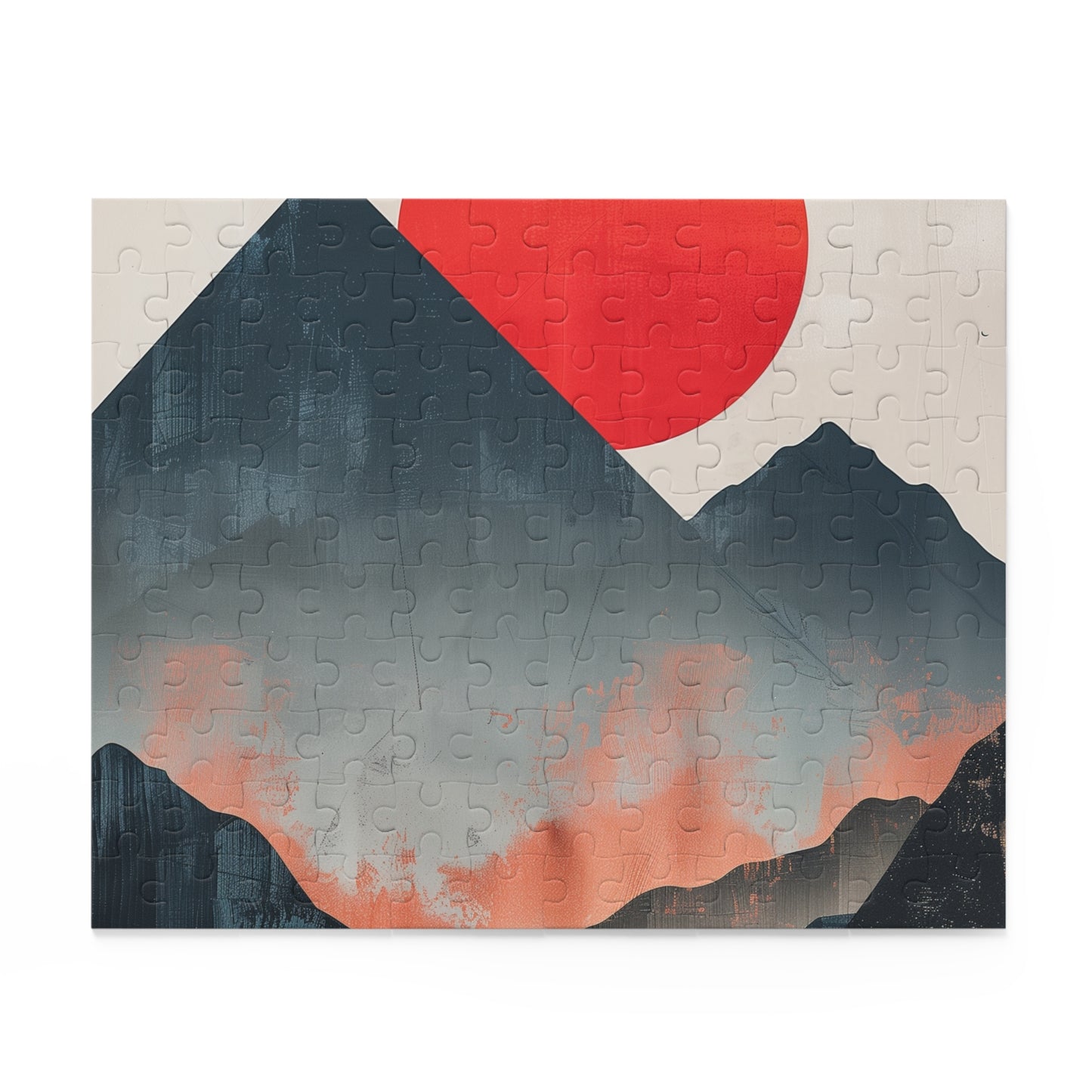 Serene Sunrise Mountain Jigsaw Puzzle - Captivating minimalist mountain range with rising sun in soft hues to relax and enjoy.