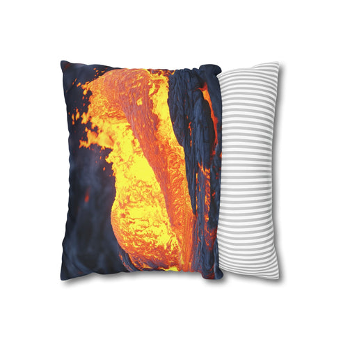 Lava Flowing from Floating Volcano — 40×40 Cushion Cover — Sofa & Living Room Lifestyle View
