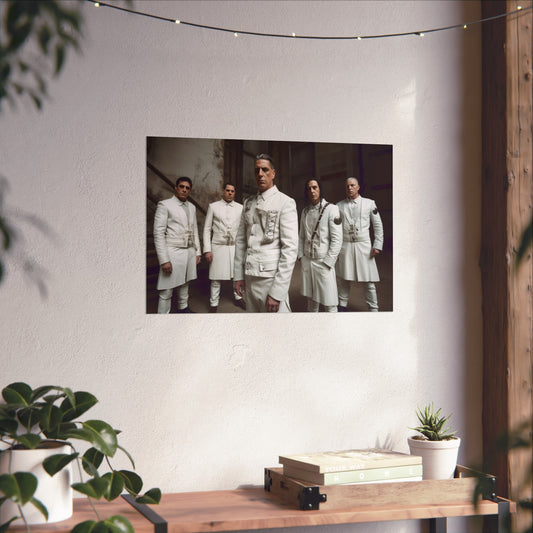 and haunting melodies of this iconic German band. Adorn your walls with this striking tribute to one of the most influential and provocative bands of our time. Perfect for fans of Rammstein and collectors of unique posters. Makes a great gift for any music enthusiast.