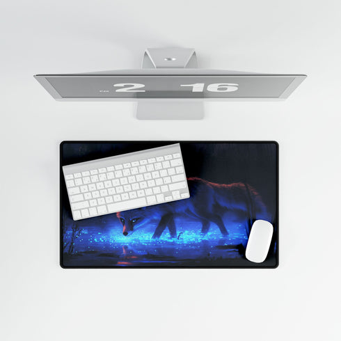 Bioluminescent Fox Walking Through Swamp — XL & XXL Desk Mat — Product Detail View 8