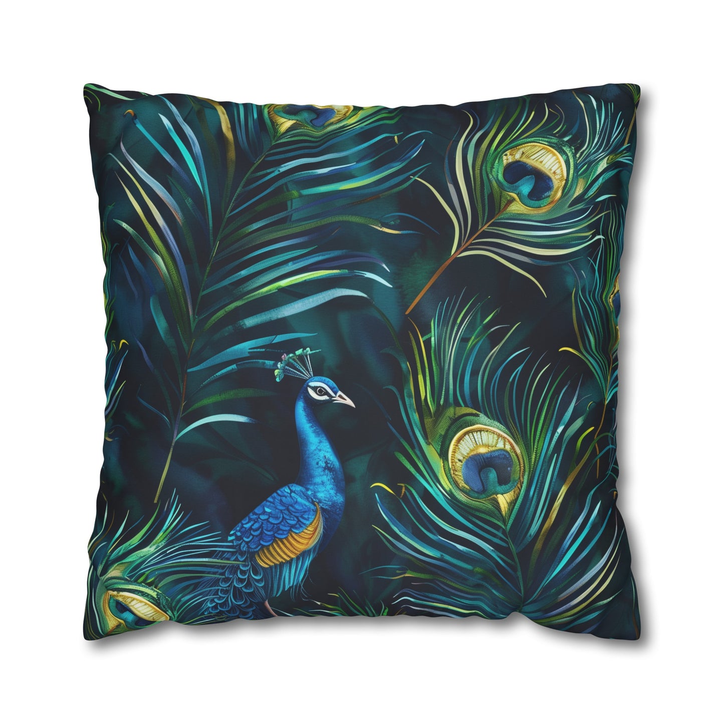 Vibrant Blue Peacock Feather Pillowcase | Pillow Cases | All Over Print, AOP, Bed, Bedding, Home & Living, Indoor, Pillow Case, Pillow Covers, Pillows & Covers, Sublimation | Prints with Passion