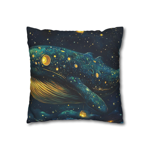 Space Whale with Lantern Eyes — 40×40 Cushion Cover — Double-Sided Back & Concealed Zip Detail