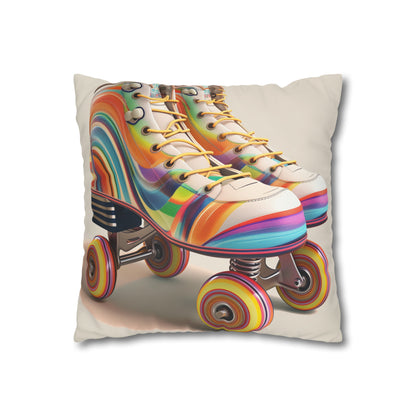 "Striped Roller Skate Pillowcase - Retro design with vibrant stripes, high-quality material, perfect for all seasons, makes a great gift. Shop now!"