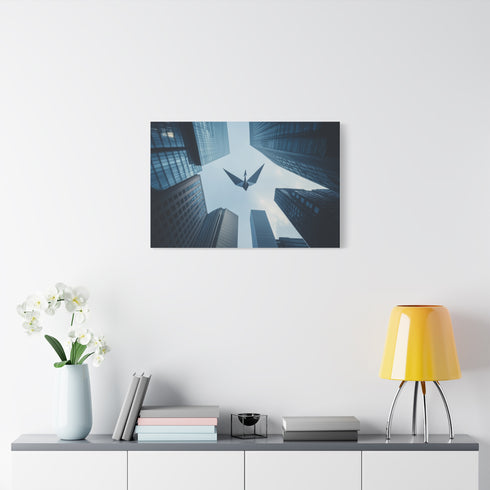 Paper Crane Soaring Above Skyscrapers (Edition II) — Canvas Wall Art — Product Detail View 7