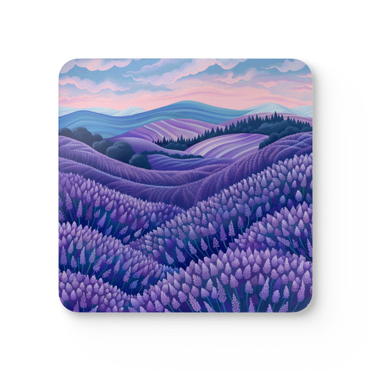 Lavender Fields Corkwood Coaster Set | Home Decor | Accessories, Coasters, Desk, Kitchen, Kitchen Accessories, Sublimation, Summer Picks | Prints with Passion