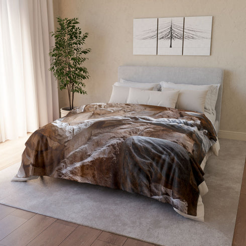 Warrior Carving Time into Rock Wall — Plush Fleece Throw Blanket — Product Detail View 12