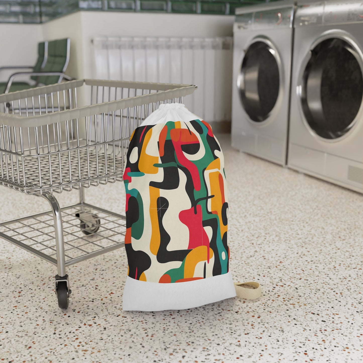 "Colorful abstract bright laundry bag with bold seamless pattern, elevating laundry room style"