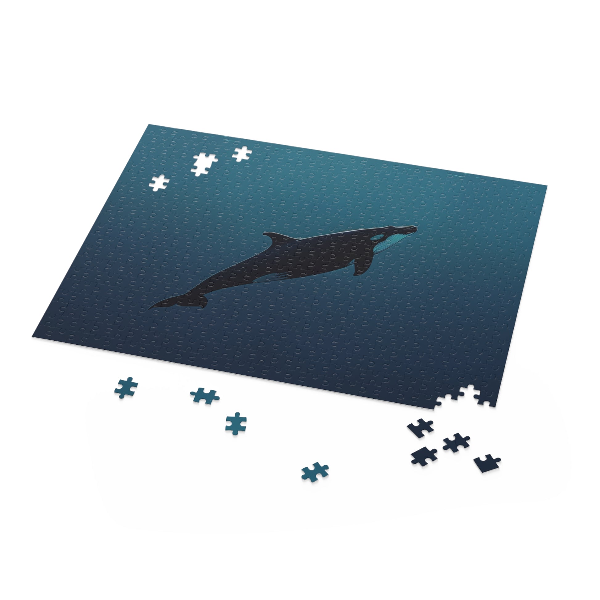 "Ocean Whale Jigsaw Puzzle - Beautifully tranquil scene of majestic whale swimming in the deep sea"