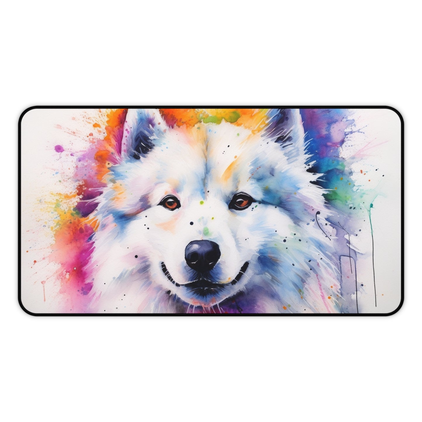 "Samoyed puppy desk mat adds fluffy charm to workspace, protecting desk with cute design"