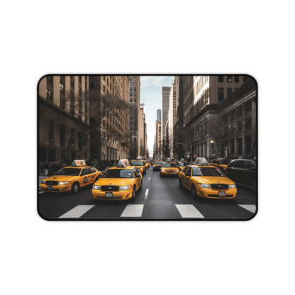 "NYC Taxi Desk Mat - Vibrant image of iconic yellow cabs for New York City charm in your workspace"