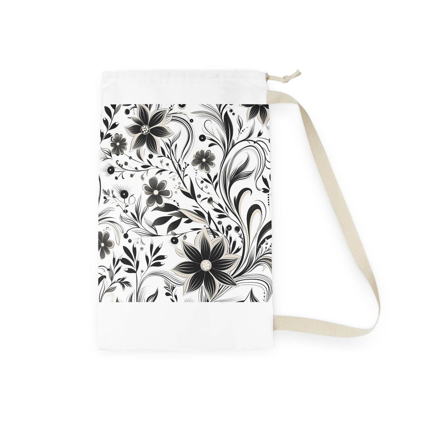 Monochrome pattern laundry bag with stylish black and white vector curves for a modern touch.