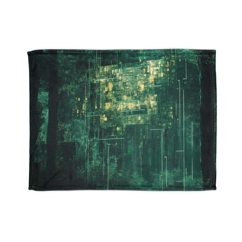Hologram of the Past Glitching in Forest — Plush Fleece Throw Blanket — Full Flat Artwork View
