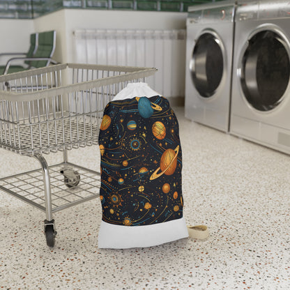 "Starry Night Laundry Bag with celestial moon and star pattern for a magical laundry day experience"