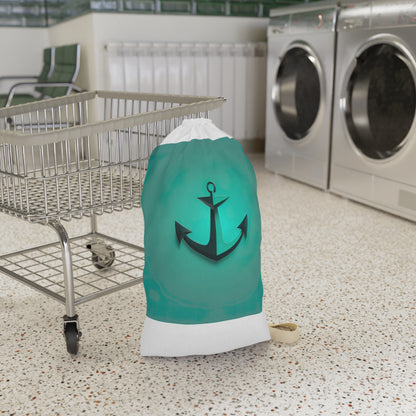 "Nautical anchor print laundry bag, ideal for college students, travelers, and busy households. Keep laundry organized on the go."