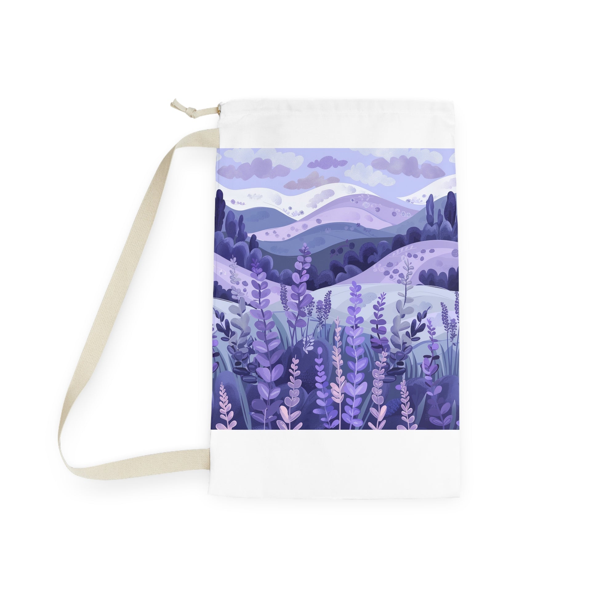 Lavender Fields Laundry Bag - Durable seamless pattern, keep laundry organized in style. Transport yourself to calming lavender fields.