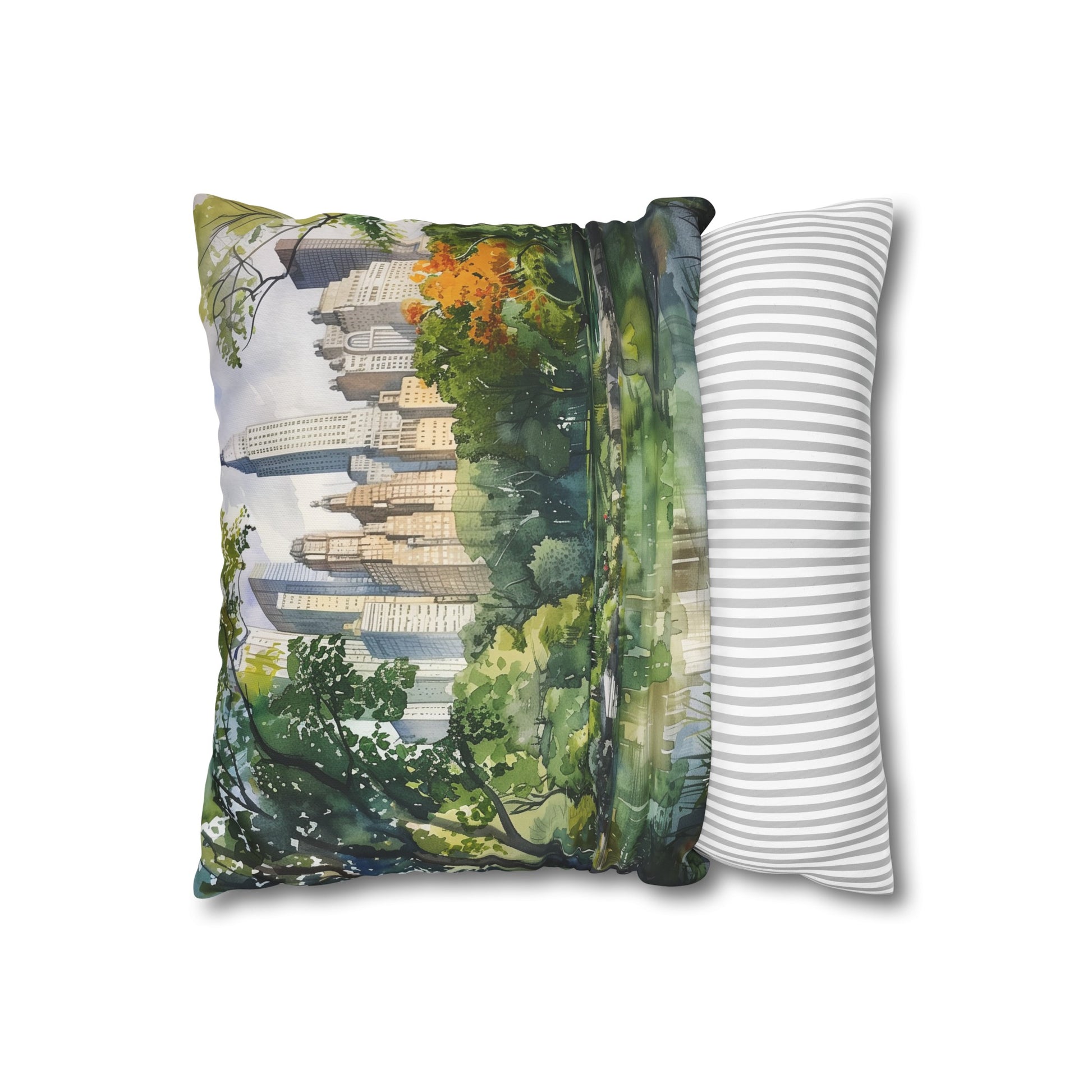 "Urban Oasis Watercolor Pillowcase - High-Quality, Stylish, All-Season Comfort - Central Park Inspired Design"