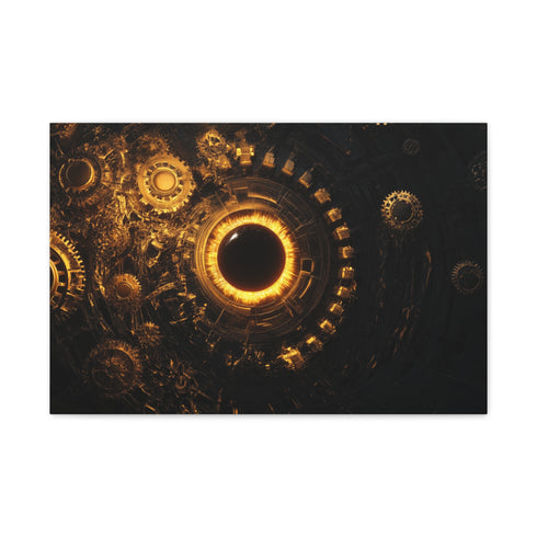 Golden Gears Orbiting Black Sun — Canvas Wall Art — Front Gallery-Wrapped Canvas View