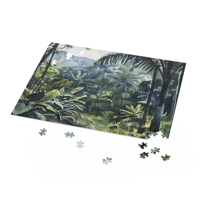 Congo Rainforest Watercolor Puzzle - Explore lush greenery and exotic wildlife in intricate detail.